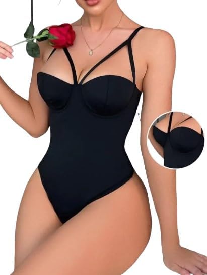 Women's Black Cut Out Underwire Shapewear Bodysuit - Comfortable Wear