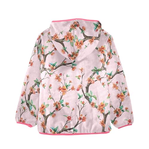 OTVEE Pink Cherry Flowers Kids Hoodie Jacket Fall Spring Full Zip Warm Outwear Coat2