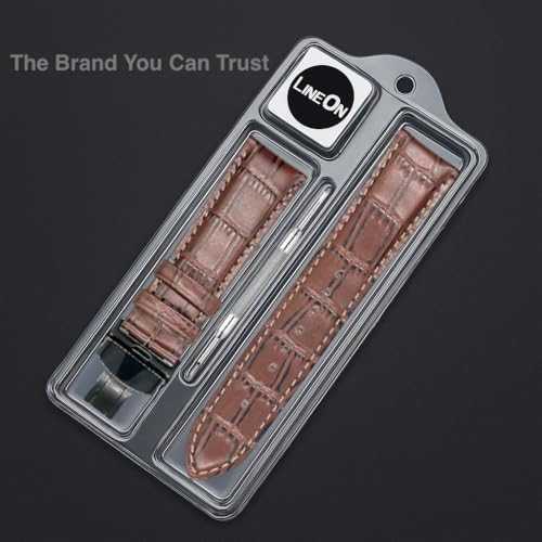 Image of Lineon 22mm Half Padded Premium Leather Mens Watch Strap with ButterFly Lock For Branded Watches Tool and Pins Include