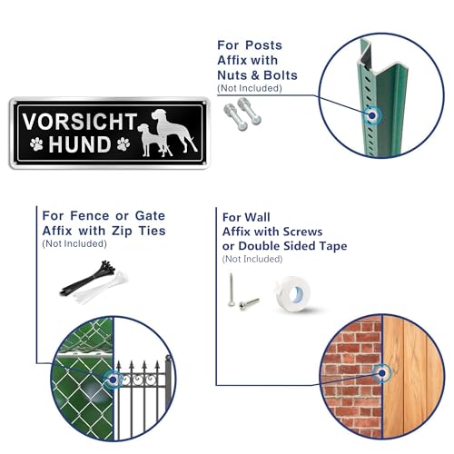 SINMAO Vorsicht Bissiger Hund Schild lustig mit 2 Hunde und Hundepfote 25x9cm Gebürstetes Aluminium, mit Vorlochung zum Aufhängen oder Annageln an die Wand Erhältlich