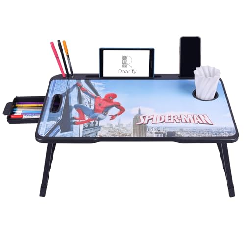 ROARIFY Foldable Wooden Mini Laptop Table for Bed & Study | Portable Laptop Desk with Drawer & Mobile Holder | Multipurpose Study Table for Kids &...