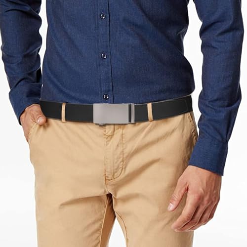 SENDEFN Men's Leather Belt Automatic Ratchet Buckle Slide Belt for Dress Casual Trim to Fit with Gift Box — view 4