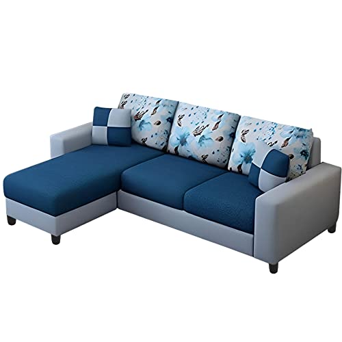 Image of Orland 4 Seater LHS L Shape Sofa with Center Table & 2 Puffy | Color - (Blue Grey Fabric)