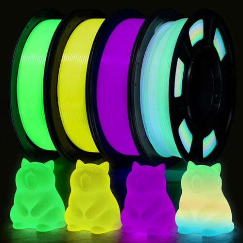 Image of RepRapper 4 x 250g Glow Colors Pack, Glow in the Dark PLA Filament 1.75mm (+- 0.03mm) for 3D Printer, 4x250g Spools - Yellow, Purple, Green, White to Rainbow