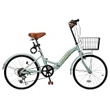 Mixiu 折りたたみ自転車 折り畳み自転車 20インチ 折畳み自転車 P-O8A 6段変速 塗装プロセスのアップグレード 高炭素鋼フレーム ハンドル・サドル高さ調整可能 前後泥除け装備 ワイヤーロック、ライト、カゴ、空気入れ付き 男女兼用 通勤 通学 旅行 (ライトグリーン)