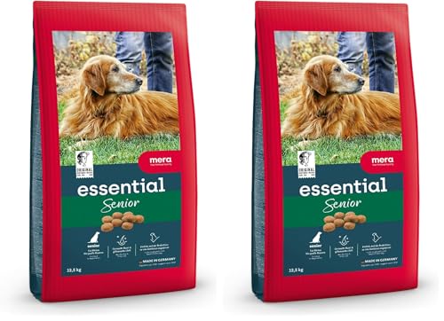 MERA Essential Senior Hundefutter Trocken 2kg | Hunde Trockenfutter für ältere Hunde Aller Rassen & Größen | Omega-3 und Omega-6 für Haut & glänzendes Fell | Dry Dog Food (Packung mit 2)