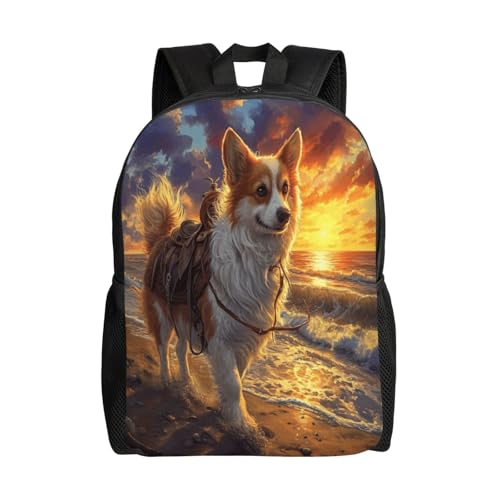 Comfort Fit Unisex Dog Saddle Beach Sunset Backpack Durable for Daily Commute & Travel Adventures 16 Inch