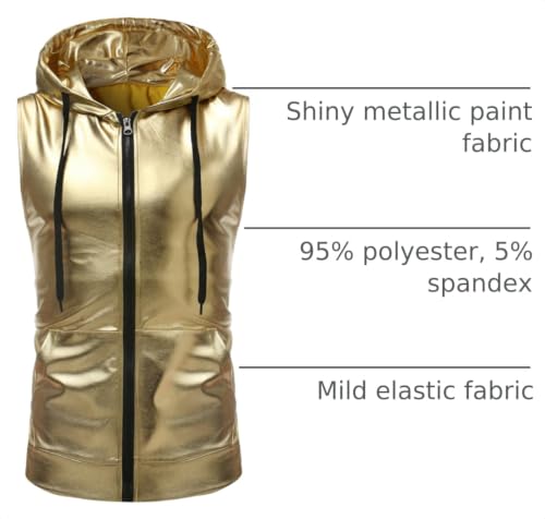 Image of ZEROYAA Mens 70s Metallic Sleeveless Hooded Vest T Shirt