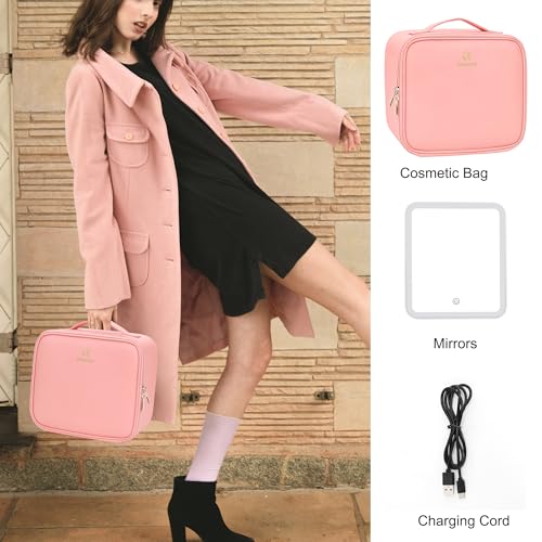 Relavel 231106-2 Travel Makeup Bag With Led Mirror Portable Travel Makeup Organizer 3 Color Adjustable Brightness Waterproof Cosmetic Train Case thumb #5