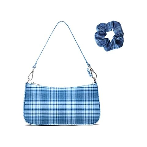 BLUEEE CHECKERS Retro Small Shoulder Bag,Y2K Bag,Vintage Underarm Bag,Fashion Plaid Mini Bag,Small Canvas Bag Checkered Diagonal Handbag for Women Work School Travel (Blue Plaid), 283x 13 x 5cm Cover