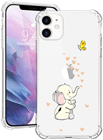 MAYCARI Cute Blue Elephant Case Clear for for iPhone 13 6.1 Inch, Cartoon Animal Pattern Transparent Shockproof Anti-Scratch Soft TPU Cover with Air Cushion for Men&Women