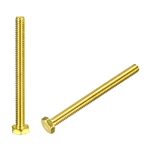Image of uxcell Brass Hex Bolts, 1 /4-20x3 2pcs Fully Thread Grade 4.8 Solid Brass Hexagon Head Bolt Machine Screws for Machinery