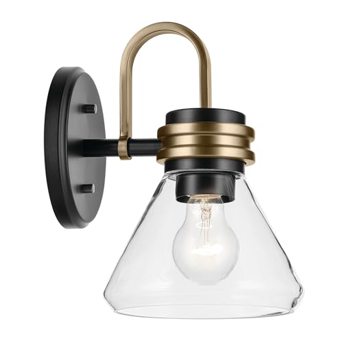 Image of Kichler Farum 7.25 inch 1-Light Wall Sconce Bathroom Vanity Light Fixture with Clear Glass in Black for Fireplace, Kitchen, Bedroom, Hallway, or Vanity (7.25 inch W x 9.5 inch H) 55153BKCLR