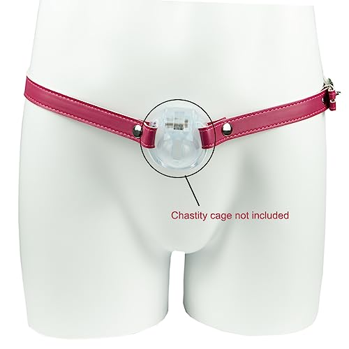 Image of Male Chastity Cage Anti-Off Strap,Leather Chastity Belt Device Penis Cage Accessories,Adjustable Cock Cage Auxiliary Belt Sex Toy for Men (Pink)