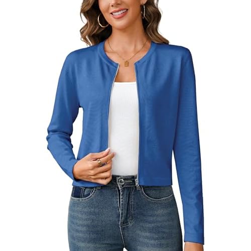 Totatuit Womens Long Sleeve Knitted Zip-Up Cardigan Sweaters Lightweight Crew Neck Cropped Shrug Fall Sweatshirts Jacket