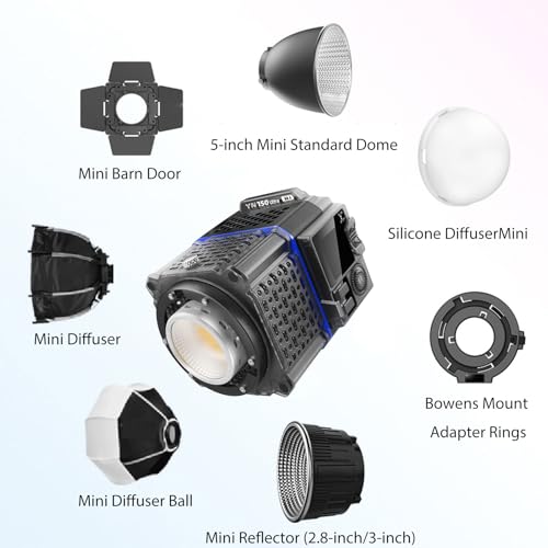 Image of Gugxiom YN150 Ultra Bi Mini Size LED Video Light, 150W 2700K-6500K Mini Bowens Mount COB LED Light, 11 Photography Continuous Lighting with APP Control (US Plug)