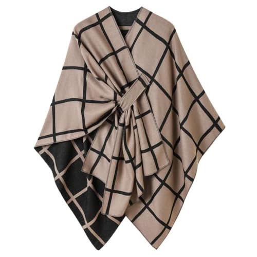 Ferand Shawl Wraps for Women, Open Front Poncho Sweater, Warm & Soft Gifts for Fall Winter Black & Brown