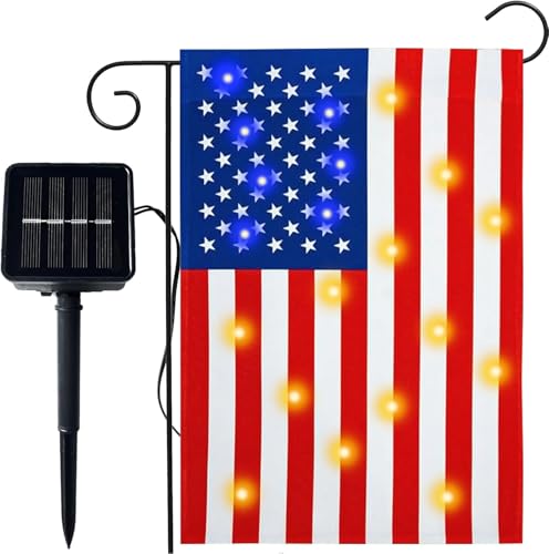 12 x 18 Inch American Flag with Lights- Solar LED Doubside US Flag