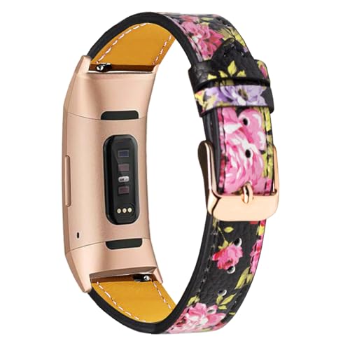 Mtozon Leather Bands Compatible with Fitbit Charge 4/Charge 3, Replacement Accessories Wristband Straps for Women, Floral