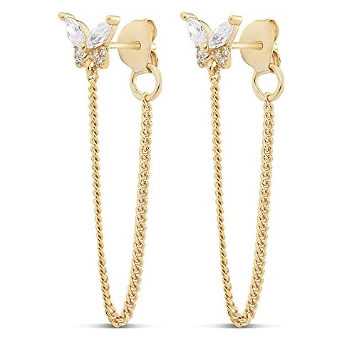 MILLA Silver & Gold Chain Earrings for Women - 14K Gold Butterfly Earrings for Women & More Trendy Earrings Styles - Comfortable Cute Earrings Aesthetic Jewelry (14K Gold Plated/CZ Butterfly) Cover