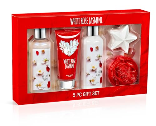 Freida and Joe Fragrance Bath & Body Collection Gift Box, Includes Shower Gel, Body Lotion, Body Scrub, Bath Bomb & Sponge (Lavender) – for Mom 7-Piece