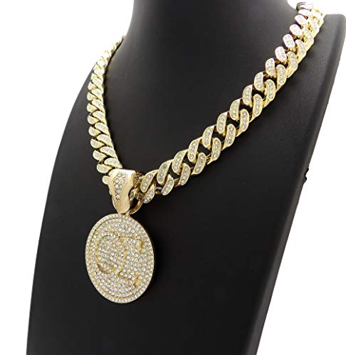Blingfactory Men Hip Hop Qc Quality Control Pendant & 12Mm 18In Full Iced Box Lock Cuban Chain Necklace #TOP2