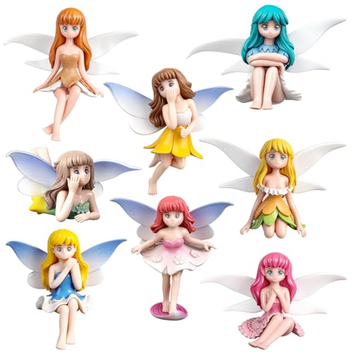 XJWWHZ 8Pcs Miniature Fairy Figurines Mini Fairies for Fairy Garden Small Fairies Garden Accessories for Decor Cake Landscapes