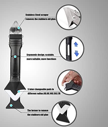 3 in 1 Silicone Caulking Tools, Glass Glue Angle Scraper, Stainless Steelhead Caulk Remover and Sealant Scraper, for Kitchen Bathroom Window and Frames Sealant Seals - Image 4