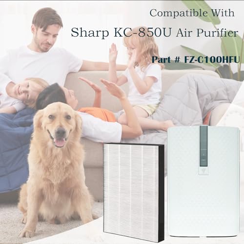 Image of KC-850U Filter for Sharp Air Purifier Part # FZ-C100HFU | Used for Living Room Bedroom | Capture Dust, Pet Dander - 2 Pack HEPA