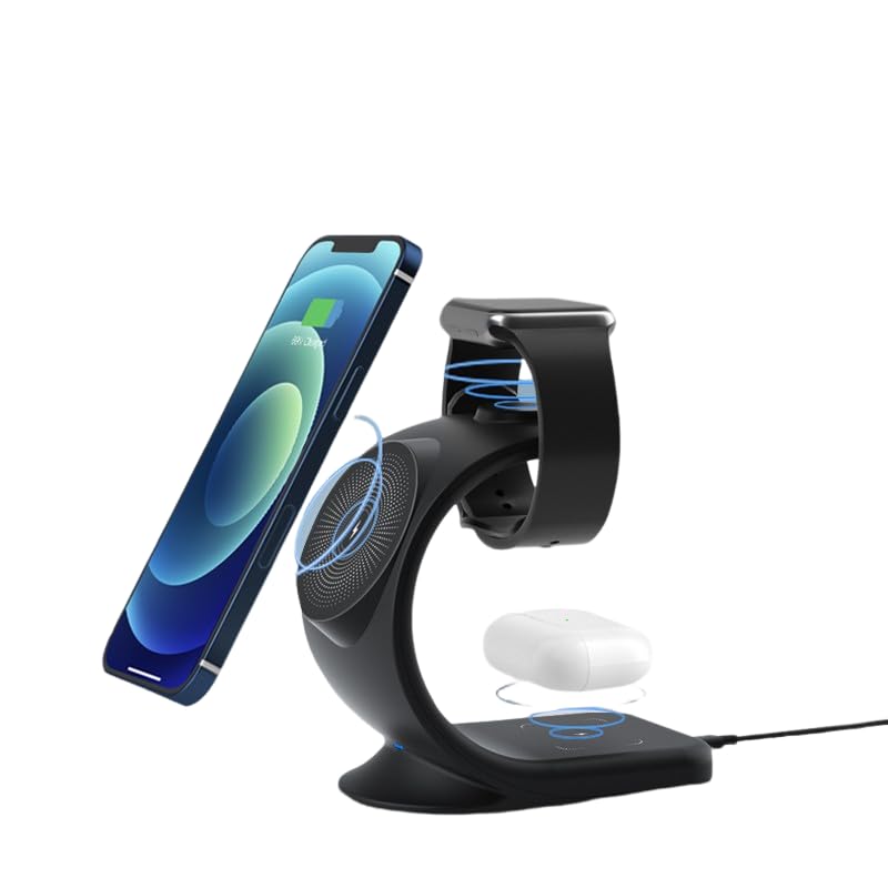 3-in-1 Magnetic Wireless Charger for iPhone, AirPods, Apple Watch, Fast Charging, Simple, Black