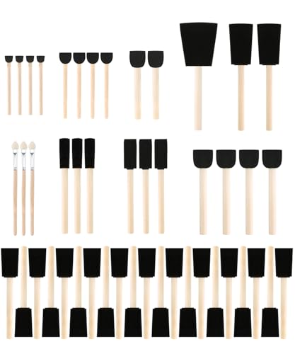 Bates- Foam Paint Brushes, 0.35"- 2", 50 Pack, Assorted Sizes, Foam Brushes for Painting with Lightweight Wooden Handles for Painting, Staining, Touch-Ups, Crafts & DIY Projects
