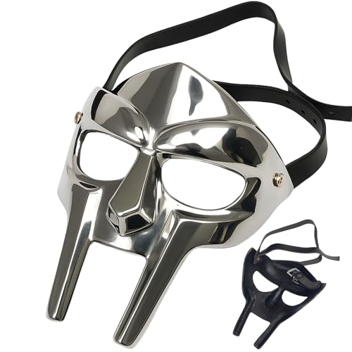 MF Doom Mask – Metal Roman Gladiator Helmet for Cosplay & Halloween – Rust-Free, Oil-Free, Lightweight Viking Face Armor – Safe Smooth Interior – Leather Strap