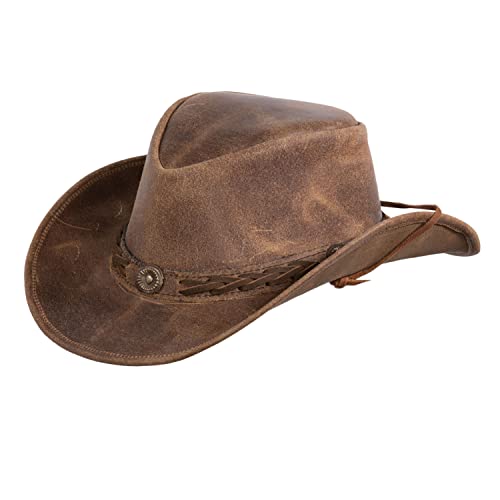Outback Trading Unisex Adult Ridge Leather Durable Brown Cowboy Hat with Chin Cord & Braided Hatband