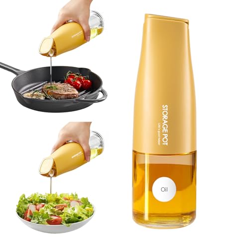 YARRAMATE Botella Dispensadora de Aceitera de Oliva 500ml Auto Flip para Cocina Hermosa Aceitero Vinagrera de Vidrio para Cocinar con Vertedor Contenedor de Aceite Dispensador (Naranja)