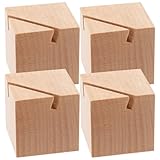 PHENOFICE Bases de Madera de Haya Cuadradas 4 Piezas, Soportes para Tarjetas de Presentación y Números de Mesa, Porta Etiquetas para Menú y Lugar, Accesorio Decorativo para Eventos y