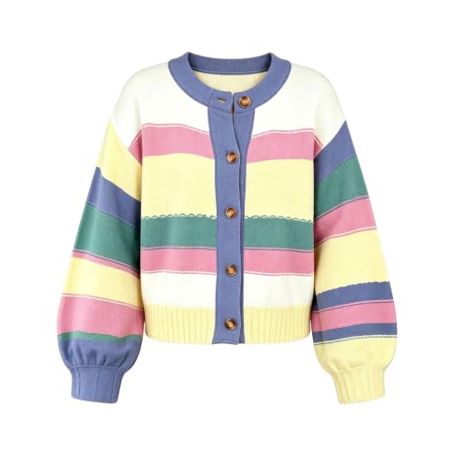 Women Striped Cardigan, Button Front Knit Outerwear Jacket