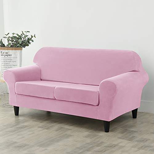 Conruser Stretch Sofa Slipcover, Soft Velvet Sofa Covers For 2 Cushion Couch Thick Furniture Protector For Pets & Kids (Pink, M) #TOP1