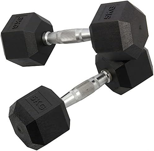 Hex Hand Dumbells Rubber Encased Cast Iron Solid Home Gym Training Workout Weights For Men 5kg 7.5kg 10kg 12.5kg Single or Pair