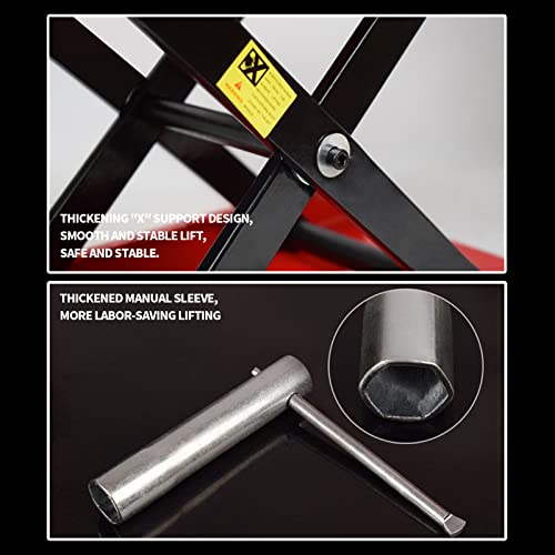 Lucasng Motorcycle Wide Deck Scissor Lift Jack Dilated Center Hoist Stand-1100 Lb, Capacity Bikes Atvs,Motorcycle Dirt Bike Scooter Crank Stand Red #TOP4