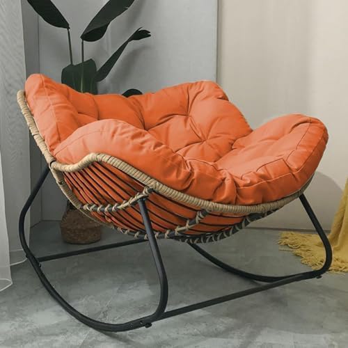Chaise à bascule surdimensionnée orange en métal et rotin pour salon