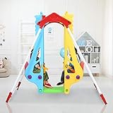 Toddler Metal Swing Set, Indoor/Outdoor A-Frame Swing Stand & High Back Double Baby Swing Chair Seat with Safety Belt, Infants Kids Children Heavy Duty Hanging Swing Set for Backyard Outside (Yellow)