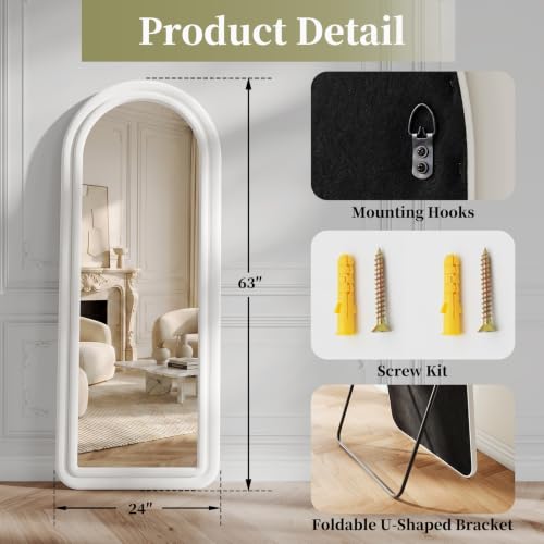 Image of Koonmi 63 inchx24 inch Arched Full Length Mirror, Floor Mirror with Stand