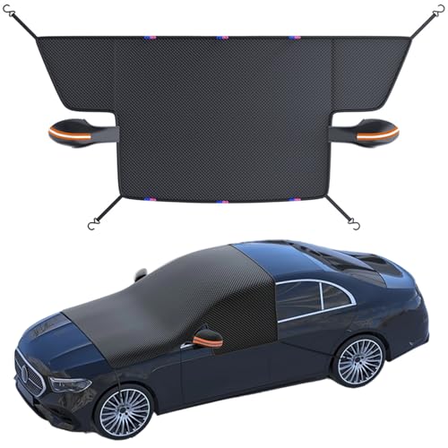 lootaan All Weather Windshield Cover with Magnetic Edges 4-Layer Thick Waterproof Sunshade Snow Cover for Most Vehicles