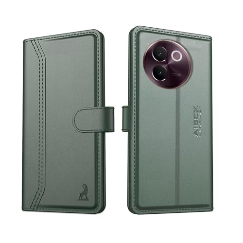 Image of AIBEX Vivo Y30e 5G Flip Cover Leather Finish with Magnatic Closure | Inside TPU with Card Pockets | Wallet Stand | Complete Protection Flip Case -Green