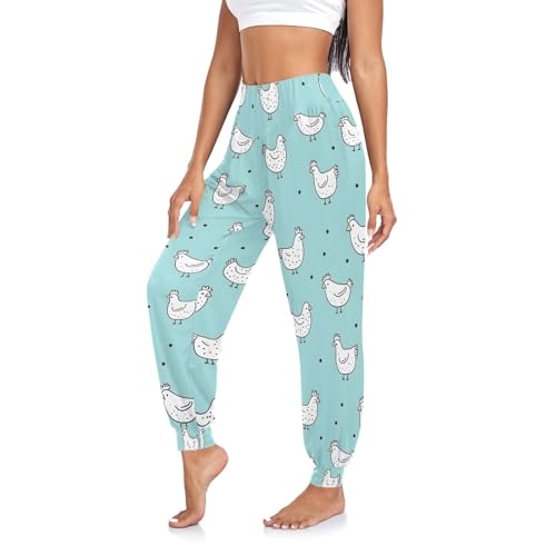 CHIFIGNO Cute White Chickens Women's Sweatpants Athletic Lounge Trousers Lightweight Pants for Summer, M