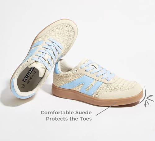 Image of LUCKY STEP Women Retro Gum Sole Fashion Sneakers | Genuine Leather Classic Tennis Skate Walking Shoes Anti Slip Trainers