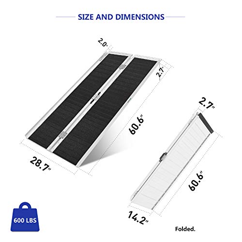 ORFORD Non Skid Wheelchair Ramp 5FT, Utility Mobility Access Threshold Ramp for Home Steps Stairs Doorways Scooter