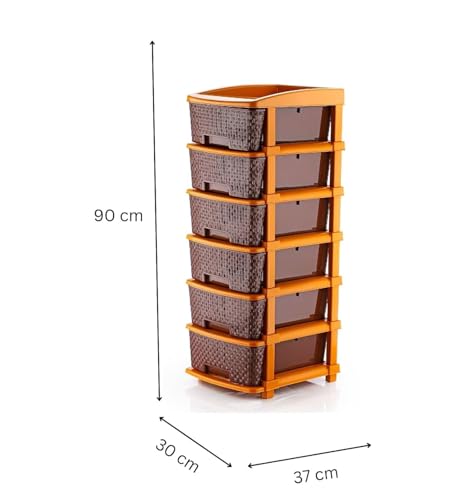 Image of TEKCOOL Plastic Drawer Organizer Self Standard Rectangular Multi Purpose Modular Drawer System Large Chest of Drawer Organizer for Home Office,Product Dimension When assembeled (6XL, Coffee)'