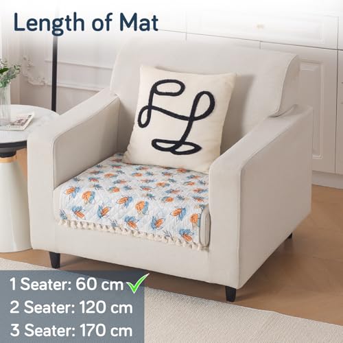 Image of HOKIPO Abstract Petals Quilted Sofa Cover Mat with Tassels for 1 Seater 'Tassel Twigs' Series (IN-982-T10)