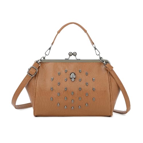 Jywmsc Sac à Main Femme Gothique à Crâne Sac Bandoulière Noir Clouté Punk en Simili-cuir Avec...